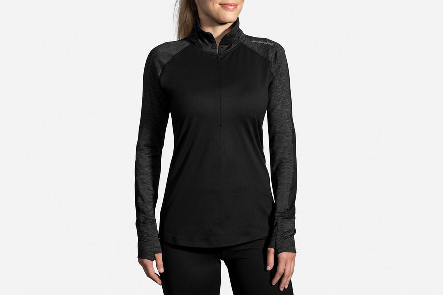 Womens Brooks Dash 1/2 Zip Tops Black/Heather Black | 057182-SGO